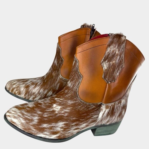 Alcala's Johnny Brown White Cow Hair Women 100% Leather Cowboy Boots Size 8.5 - Picture 1 of 12